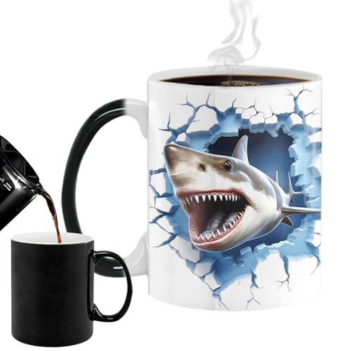 Samuliy Tazas de café que cambian de calor, taza de leche multifuncional, adorable taza de café mágica, taza sensible al calor con estampado de peces de mar, taza que cambia el calor para los amantes