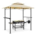 AECOJOY 8' x 5' Grill Gazebo, Grill Canopy for Outdoor Grill, 2- Tier BBQ Gazebo Shelter for Patio, Backyard and More (Beige)