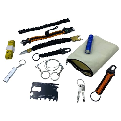 Kit de sobrevivência ao ar livre de 12 peças com pulseiras paracord, cartão multiferramentas, serra