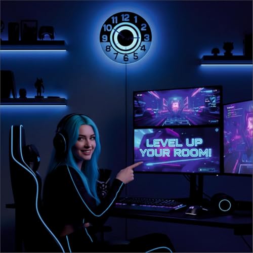 Image of 12 Inch Acrylic Modern Neon Wall Clock with LED Backlight | Night Lamp Neon Clock with Clear Visible Numbers for Home,Bedroom,Office Decor | Light Off Show Black Numbers New (Blue)