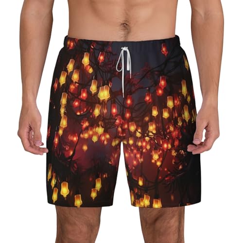 Men's Swim Trunks Quick Dry Board Shorts Paper Lantern Beach Shorts with Pocket Bathing Suits for Men