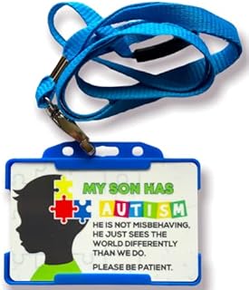 My Son has Autism/is Autistic Disability ID Card & Blue Lanyard