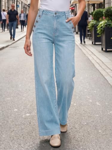 Flowyair Womens Wide Leg Jeans High Waisted Button Casual Denim Pants - image 2