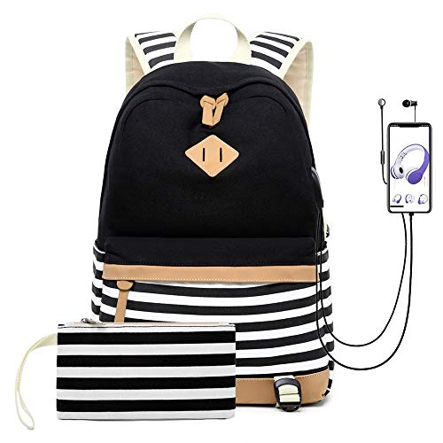 Misognare Bolsa de Lona para Estudiante Universitario Mochila USB para portátil