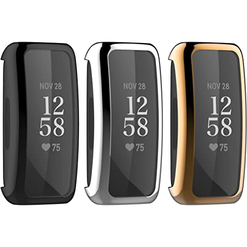 3X Case Compatible for Fitbit Inspire 2/Inspire 3 Full Coverage Screen Protector Soft TPU Plated Bumper Shell Protective Cover for Inspire 3/Inspire 2 (Silver+Black+Rose Gold)