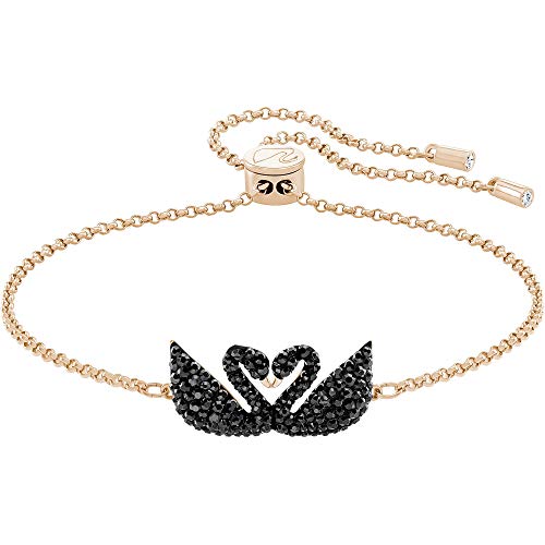 Swarovski Pulsera Iconic Swan, baño en Tono Oro Rosa, Cristal Negro, para Mujer