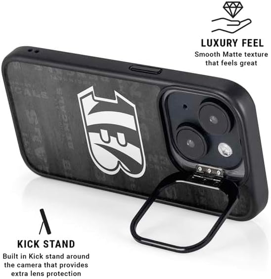 Skinit Kickstand Phone Case Compatible with iPhone 15 - Officially Licensed NFL Cincinnati Bengals Black & White Design