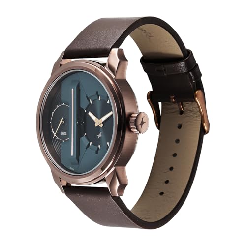 Image of Fastrack Pulse IV with Dark Green Dial Brown Leather Strap Watch for Men - 3341QL01