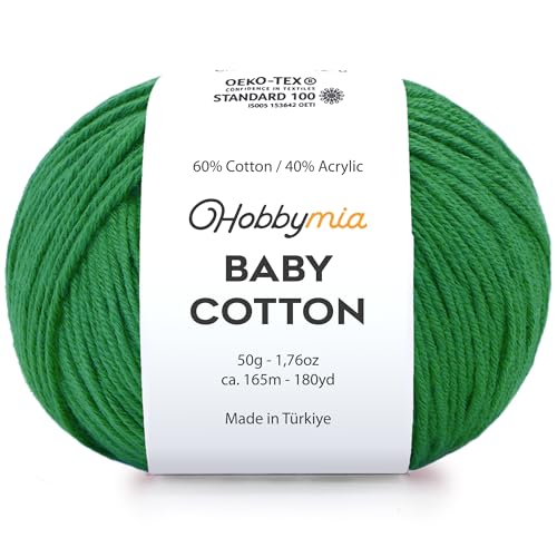 Image of Baby Cotton Blend Yarn - Soft Sport Weight Yarn for Crochet & Amigurumi - 50g /180yds - 60% Cotton 40% Acrylic - Ideal for Baby & Knitting Proj.(Forest Green, 1 Ball)