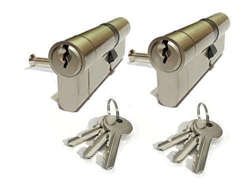 2 x Secure Euro Door Locks 40/55 NICKEL Finish Keyed Alike 3 Keys Per Lock