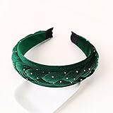 SARTS Braided Velvet Headband Stylish Chunky Fashionable Hairband for Women 4.5CM Wide Braid Hair Band Winter Velvet Crown Thick Velvet Head Band for Girls (green)