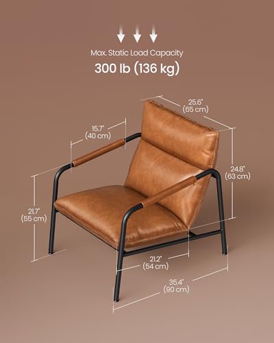 Image of VASAGLE Accent Chair, Steel Framed, PU Leather with Stitching | Mid-Century Modern Sling Chair for Living, Bedroom, Reading Room, Lounge, Caramel Brown, EKHO Collection ULAC014K01
