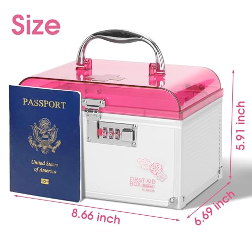 Image of Glosen Medicine Safe Lock Box 8.46 * 5.87 * 5.51 Inch，Locking Medicine Box with Combination Lock (Pink)