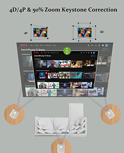 Projector Short Throw Wifi Bluetooth Built-In Netflix, 1080P 350 Ansi Mini Portable Smart Tv Projector, Support 4K, Office Doc, 4D 4P Keystone, 50% Digital Zoom, Youtube Etc. #TOP4