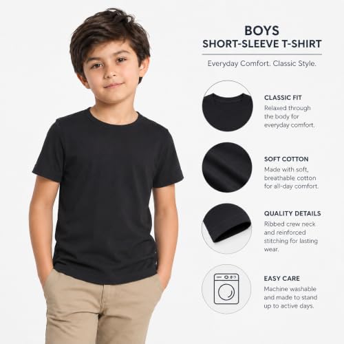 Image of Kids Round Neck Boys Tshirt | Short Sleeves | Natural Organic 100% Cotton Soft Comfortable Fabric | School Plain Color Original Branded Half Sleeve | T-Shirt for Boy Kid | Sleepwear Everyday Casual
