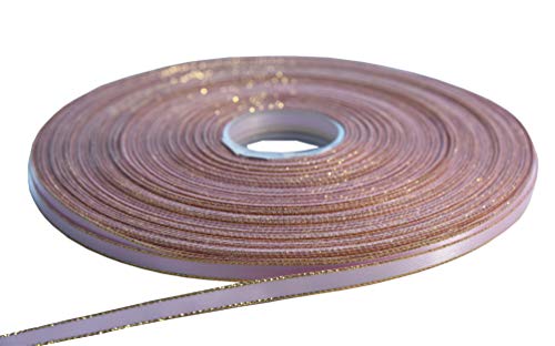 PartyMart 1 4 inch Satin Ribbon with Golden Edges, 100 Yards, Light Pink
