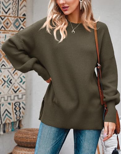 Image of Imily Bela Womens Oversized Tunic Sweaters Fall Slouchy Long Sleeve Ribbed Knit Side Slit Pullover Jumper