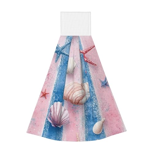Toallas colgantes con estampado de conchas marinas y estrellas de mar, toalla de mano absorbente y suave, paño de limpieza para platos para cocina y baño