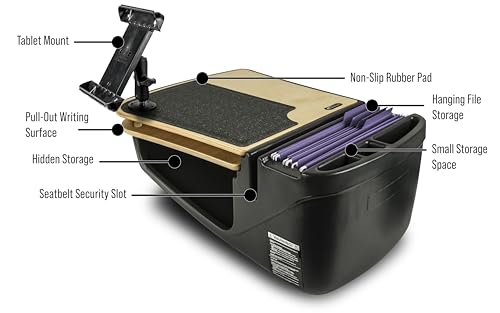 Image of AutoExec GripMaster Car Desk for Your Vehicle Workstation and Mobile Office, Natural with Tablet Mount