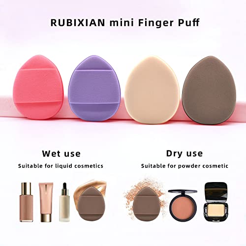 Rubixian Finger Puff, 4 Pcs Mini Makeup Puff, Super Soft Beauty Makeup Tools, Latex-Free Blending Sponge, Suitable For Foundation, Concealer, Repair Cream, Eye Shadow (4 Color 1 Set) #TOP30