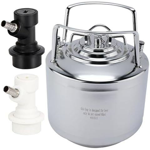 YB YaeBrew 1.6 Gallon/6 L Double Ball Lock Beer Keg Stainless Steel Post Corny Keg with 2pcs Ball Lock Quick Disconnect Set for Small Batch Home-Brewing Cover