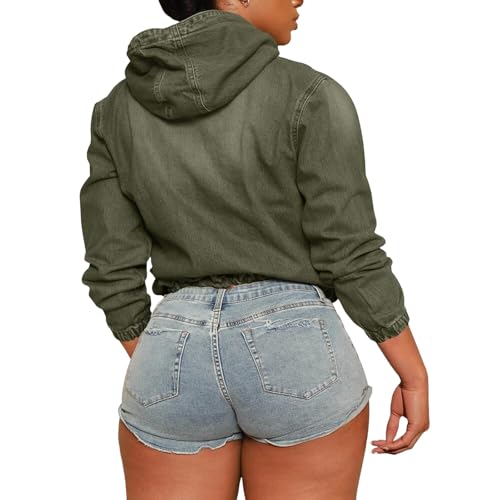 Denim Hoodie Women Half Zip Jean Jacket Denim Pullover Tops Long Sleeve Hooded Jean Jacket Loose Fit Jeans Sweatshirt3
