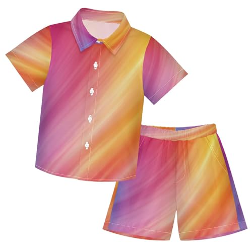 Boccsty Colorful Bright Orange Pink Gradient Boy Summer Shorts Sets Hawaiian Toddler Boys T-Shirt & Pants 2 Pcs 3T