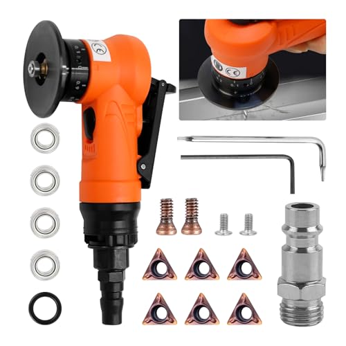 2-in-1 45° Pneumatisches Anfasmaschinen-Set mit Klinge und Lager, Handschleiferwerkzeuge für Bogenecke, 1/4 Zoll Lufteinlass für Metallgrat, Trimmen von Holz Entgraten (6 C Winkelklingen)