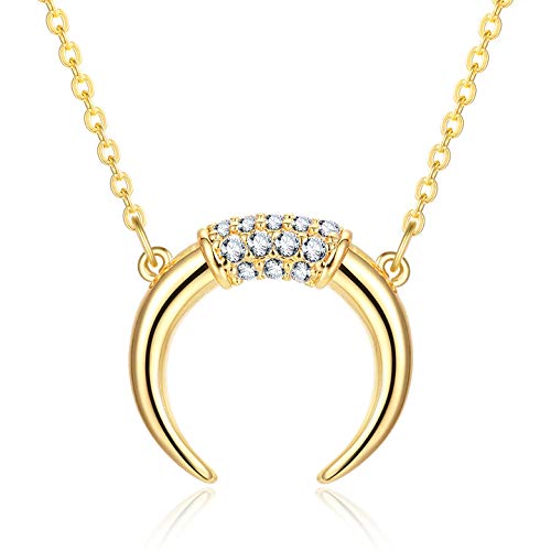 GDCOIN Dainty Gold Necklace for Women 14K Gold Plated Horn Crescent Pendant Necklaces Link Chain Bohemian Necklace Disc Choker Necklace for Women Jewelry