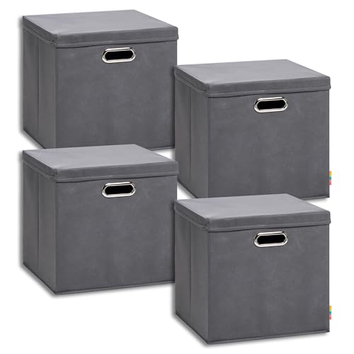 Storanda | 4er Set Aufbewahrungsbox mit Deckel 34x34x33 cm | Breite Griffe...