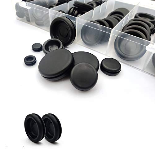 170 STK. Gummitüllen Set, Blindstopfen Gummi Sortiment, Kabeldurchführung Gummistopfen, Gummi Stopfen für Mechanische Plugs, Auto, Maschine, Wasserleitung, Pumpe (Schwarz)
