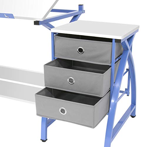 Sd Studio Designs 2 Piece Comet Center Plus, Craft Table And Matching Stool Set With Storage And Adjustable Top, 50"W X 23.75"D X 29.5"H, Blue/White #TOP3