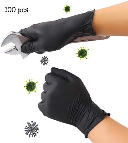 Nitrile Gloves Disposible Glove, Gloves Disposable Anti-Virus Protection, without Latex, Non-Sterile, Latex-Free, for Work, Kitchen, Household, Food, Black 100 Pcs (Alcohol Disinfection),L