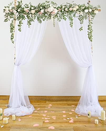 White Tulle Backdrop Curtain for Parties Wedding 10ft x 8ft Sheer Backdrop Curtains for Birthday Party Baby Shower Photos Backdrop Drape Decorations 2 Panels 5ft x 8ft