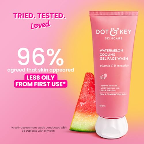 Image of Dot & Key Watermelon Cooling Gel Face Wash With Vitamin C & Cucumber | Face Wash For Glowing Skin|Oil Free |Removes Excess Oil & Dirt | For Combination & Oily Skin| For Women & Men|175Ml