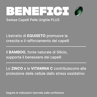 Swisse Capelli Pelle Unghie Plus - Integratore per Capelli più Sani e Forti, per il Benessere di Pelle e Unghie, con Biotina, Zinco e Cardo Mariano, Alto Dosaggio, 60 Softgels
