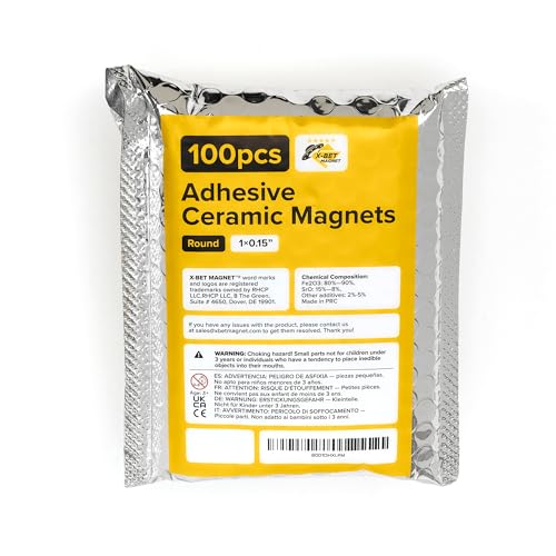 Image of Strong Ceramic Round Magnets With Adhesive Backing (1x0.15 inch /25x4mm, 100 pcs) - Heavy Duty Sticky Magnets, Non-Corrosive, Versatile For Home, Office, Workshop, Whiteboard, Fridge And Hobby Use