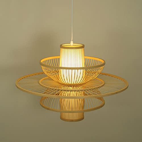 Lampe suspendue en bambou 60cm style rustique et rétro avec douille E27 - 7