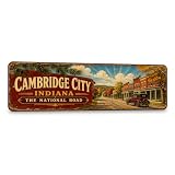 Cambridge City Weathered Tin Metal Sign — Indiana Souvenir Wall Decor