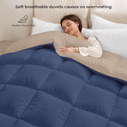 Image of AYKA Reversible Comforter 220 GSM Microfiber Reversible AC Comforter /Blanket for Winter /Quilt /Dohar /Duvets for King Size Blanket /Comforter Double Bed (Taupe & Navyblue, 90 * 100)