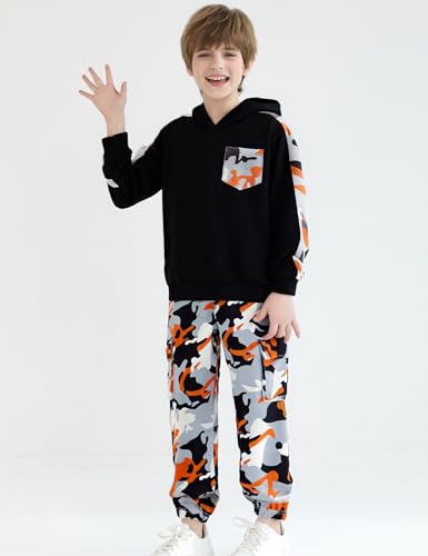 Image of mksodopy Boys Clothes Long Sleeve Hoodie and camouflage cargo pants Boy Outfits for 6-16 Years