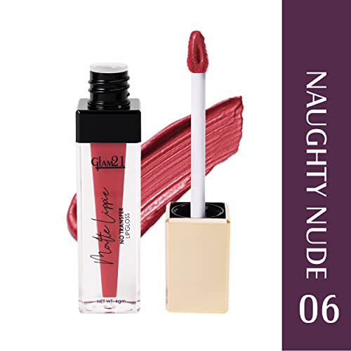 Image of Glam21 Matte Lippie No Transfer Lip Gloss | Lightweight and comfortable| Creamy Matte Formula - 4 gm | Naughty Nude-06