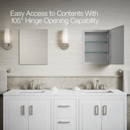 Image of Kohler 55060-NA Embark Slim Medicine Cabinet Mirror, Adjustable Shelves, Bathroom Organizers and Storage, 16 in. W x 20 in. H