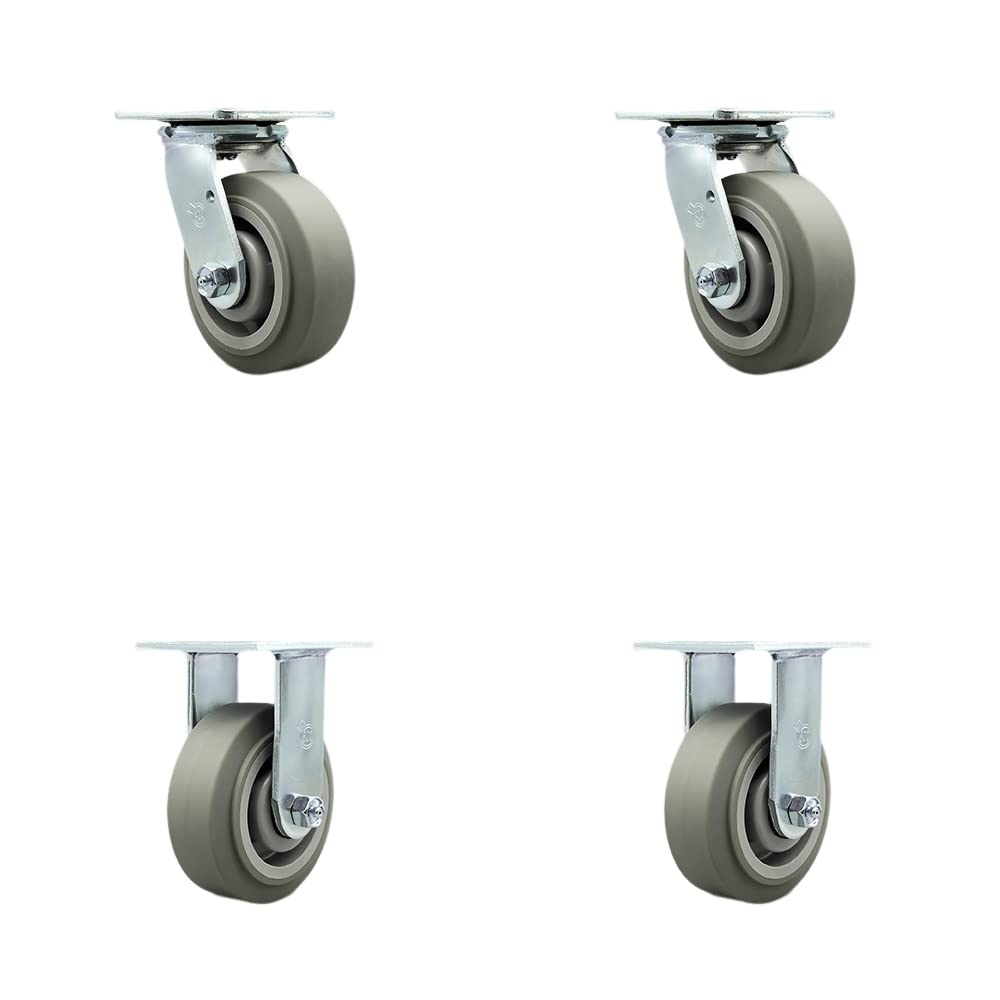 Service Caster Brand Replacement Set for Suncast Utility Cart Casters-Swivel Top Plate Casters with 5 Inch Thermo Rubber Flat Tread Wheels-Includes 2 Swivel&2 Rigid-Fits Suncast Utility Cart PUCSD1937
