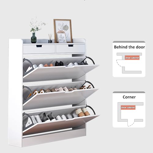 Zapatero compacto de 0,15 m² para pasillos con tres cajones de madera 5