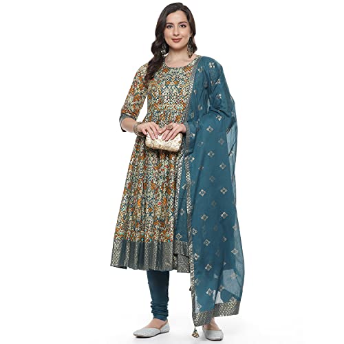Image of BIBA Women Cotton Anarkali Printed Suit Set