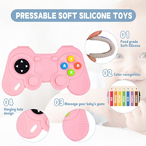 Molkoi 2 Pack Baby Teether Toys Remote&Game Control With Box For Infants Girls 6-12 Months 0-6 Months, Silicone Teether Toys Babies,Teething Toys Toddlers, Sensory Chew Toy Gift (Gray + Pink) #TOP5