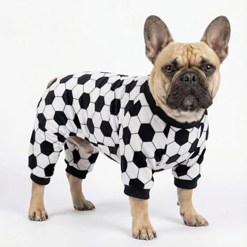 Image of Fitwarm Soccer Dog Fleece Pajamas, Cozy Winter Clothes for Small Dogs Boy Girl, Funny Pet Clothes, Black, White, XL