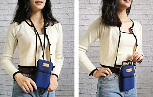Image of Tainada Dual Zip Neck Cell Phone Pocket Pouch Case w /Belt Loop (Navy Blue) | For Men /Women; Water-resistant neoprene material, shockproof, lightweight, w /carabiner; Compatible with most of smartphones