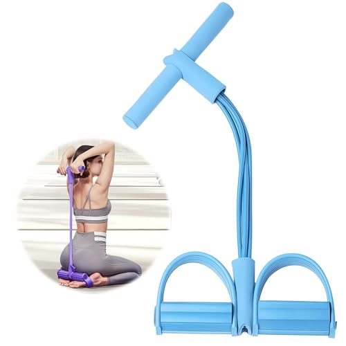 Upgraded 21 Fitness Resistance Bands-4 Tube Pedal Resistance Band, Elastic Yoga Pedal Puller Stretch Band for Exercise, AB Training Auxiliary Device Sit Up Exercise Equipment for Women Men (Blue)